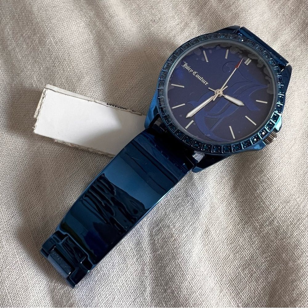 Juicy Couture Black Label Stainless Steel Blue Toned Bracelet Watch MSRP $125